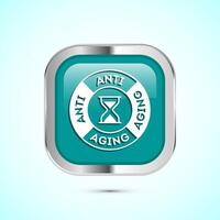 Anti aging icon design illustration. Icon for logo, mobile app, website, sign, symbol. Teal color square button design vector