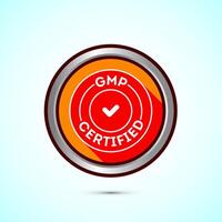 GMP certified icon design illustration. Good manufacturing practice label badge, Orange color shadow button design vector