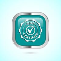 GMP certified icon design illustration. Good manufacturing practice label badge, Teal color square button design vector