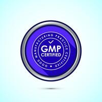 GMP certified icon design illustration. Good manufacturing practice label badge, Blue color shadow button design vector
