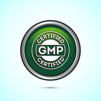 GMP certified icon design illustration. Good manufacturing practice label badge, Green color round button design vector