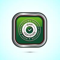 GMP certified icon design illustration. Good manufacturing practice label badge, Green color square button design vector