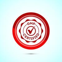 GMP certified icon design illustration. Good manufacturing practice label badge, Red color button design vector