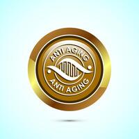 Anti aging icon design illustration. Icon for logo, mobile app, website, sign, symbol. Gold color round button design vector