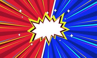 Comic Burst Design with Red and Blue Halftone Background and White Speech Bubble vector
