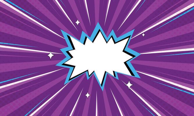Comic Explosion Background with Purple Rays, Starburst Effect and White Speech Bubble
