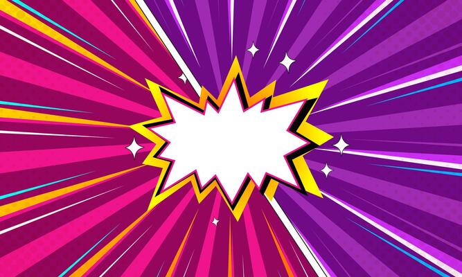 Comic Burst Background with Halftone Dotted Texture, Rays and Speech Bubble Center
