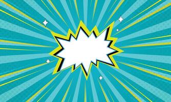 Comic Burst Explosion with Blue Radial Lines and White Speech Bubble, Pop Art Style vector