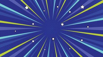 Blue Radial Burst Lines with Stars, Abstract Pop Art Style Background, Comic Effect vector