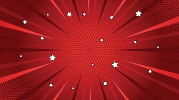 Red Comic Background with Halftone Dots, Burst Effect and Cartoonish White Stars vector