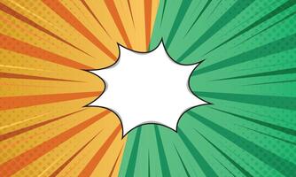 Comic Burst Halftone Rays Background in Orange and Green Color with White Explosion vector