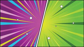 Bright Halftone Comic Book Background with Split Panels and Radial Lines Design vector