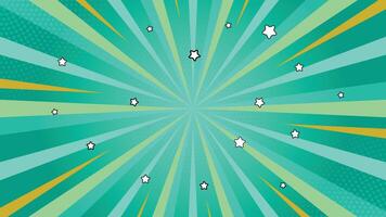 Comic Burst Background with Lines, Halftone Dots and Stars in Green and Yellow Tones vector