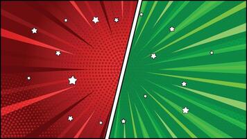 Red and Green Comic Book Style Background with Halftone and White Star Elements vector