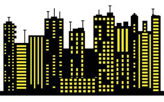 Cityscape Silhouette with Illuminated Windows on white Background Design vector