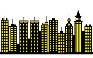 Skyline Silhouette with Yellow Windows Isolated on white Background vector