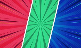 Vibrant Retro Comic Book Page Layout With Radial Rays and Halftone Effect Background vector
