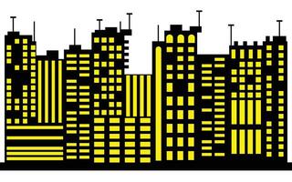 Modern Cityscape Silhouette with Yellow Windows and Detailed Architecture, Style vector