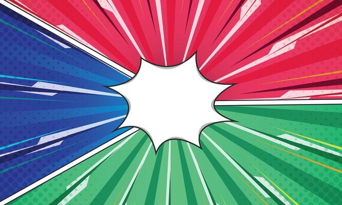 Retro Comic Book Background with Burst Effect Lines and Speech Bubble Center