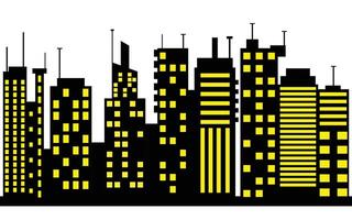 Abstract Night Cityscape Silhouette with Yellow Windows on a white Backdrop vector