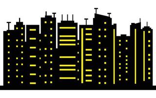Pixelated Cityscape Silhouette with Yellow Windows on a white Background vector