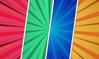 Colorful Comic Panel Layout with Halftone Dots and Burst Effects Design Style vector