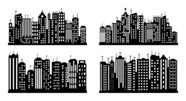 Cityscape Silhouette Set, Urban Skyline Collection, Modern Architecture, White Background vector