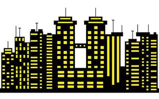 Cityscape Silhouette with Yellow Windows, Modern Building Architecture and white Background vector