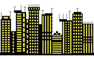Minimalist Cityscape with Yellow Windows on Black Buildings White Background vector