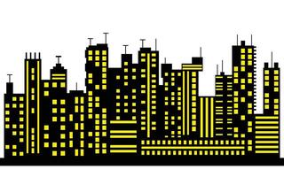 Pixelated Cityscape Skyline with Yellow Windows on white Background vector