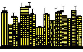 Pixel Art Skyline of Cityscape Buildings with Yellow Lights on white Background vector