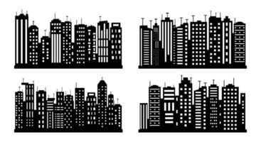 Urban Cityscape Silhouette Collection with White Background, Building Architecture vector