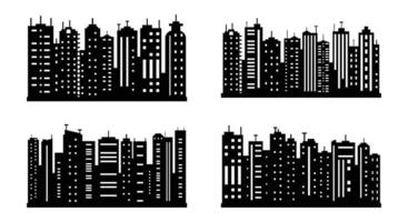 Cityscape Silhouette Set with Tall Building Icons on white Background vector