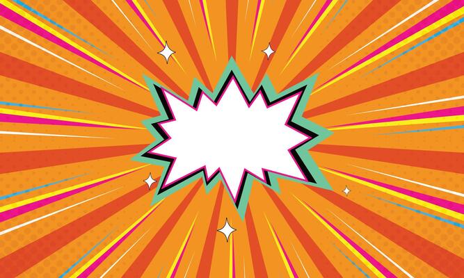 Vibrant Orange Retro Comic Style Background with Burst Effect and Speech Bubble