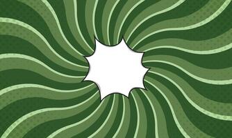 Cartoon Green Background with Radial Lines, Halftone Dots and White Speech Bubble vector