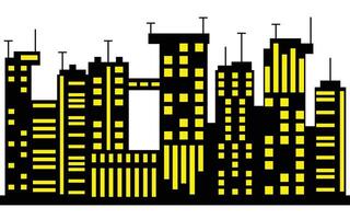 Pixel Art Cityscape Silhouette with Yellow Windows on white Background Design vector