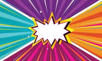 Vibrant Comic Book Style with Burst, Rays, Halftone Effects on Colorful backdrop vector