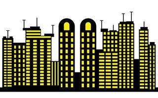 Modern Buildings Silhouette with Yellow Windows on a white Background vector