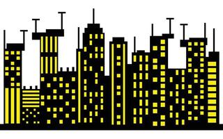 Pixelated Cityscape with Yellow Windows on Black Buildings Silhouette on White vector