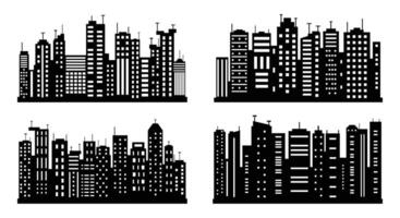 Cityscape Silhouette Collection, Different Skyline Illustrations, White Background Scenery vector