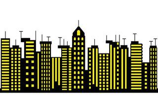 Stylized Cityscape Silhouette with Illuminated Windows and white Background vector