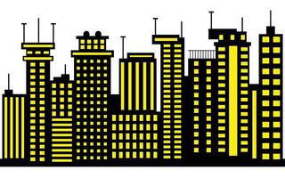 Cityscape Outline with Yellow Windows on Buildings Against a white Backdrop vector
