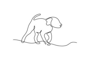 Playful dog in continuous line drawing style. Minimalist black linear sketch isolated on white background. animal illustration of a playing puppy. vector