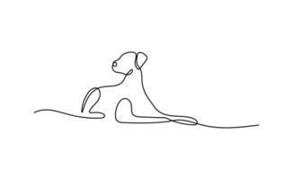 Playful dog in continuous line drawing style. Minimalist black linear sketch isolated on white background. illustration of a playing puppy.. vector