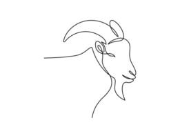 Goat head in one continuous line art drawing style. Minimalist black linear isolated on white background. Capricorn symbol illustration. Editable lamb head illustration. vector