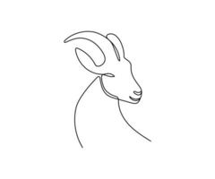 Goat head in one continuous line art drawing style. Minimalist black linear isolated on white background. Capricorn symbol illustration. Editable.. vector