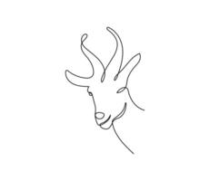 Goat head in one continuous line art drawing style. Minimalist black linear isolated on white background. Capricorn symbol illustration. Editable lamb head illustration vector