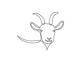 Goat head in one continuous line art drawing style. Minimalist black linear isolated on white background. Capricorn symbol illustration. Editable stroke vector
