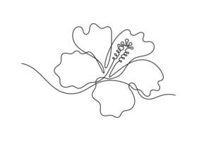 Hibiscus flower in one continuous line art drawing style. Floral minimalist black line sketch isolated on white background. Floral illustration,, vector
