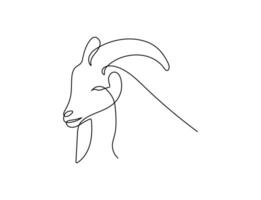 Goat head in one continuous line art drawing style. Minimalist black linear isolated on white background. Capricorn symbol illustration. Editable vector
